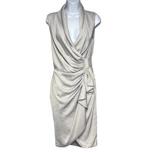 All Saints Grey Ruffle V-Neck Satin Wrap Dress Sz 6